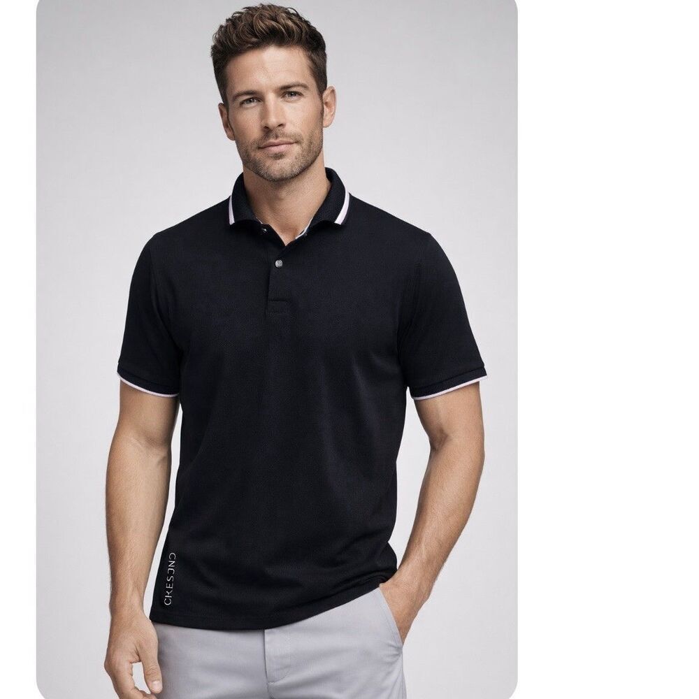 Greyson Mens Black Polo Shirt Size Medium Golf Stretch Snap Wolf Logo Cotton